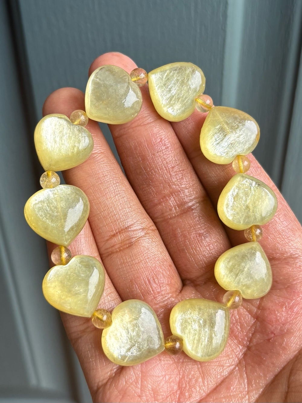HQ Golden Lepidolite Heart Crystal Bracelet 18mm x 10mm